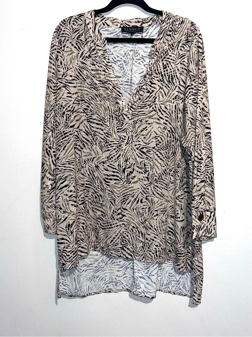 Eloquii Beige and Black Animal-Print V-Neck Blouse